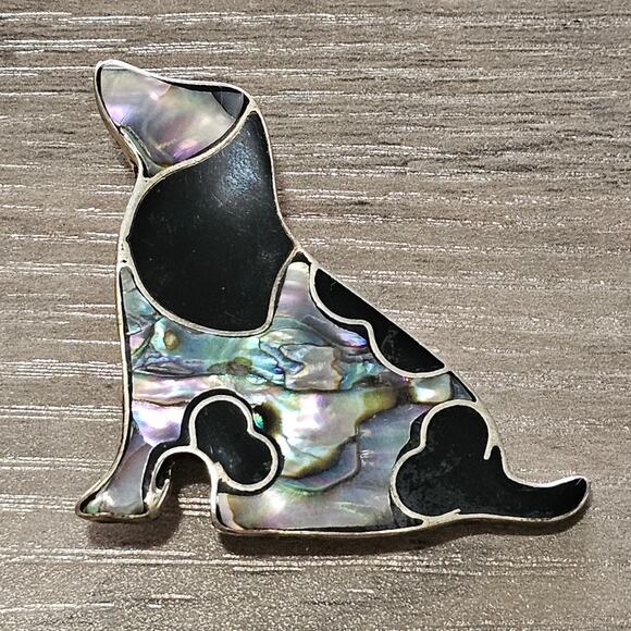 Vintage Alpaca Silver & Abalone Basset Hound Dog Brooch - Picture 1 of 6